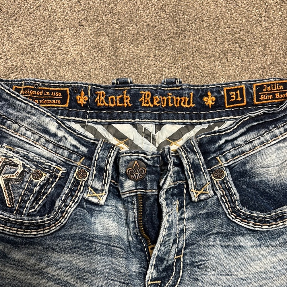 Rock Revival Men's Distressed Blue Jeans